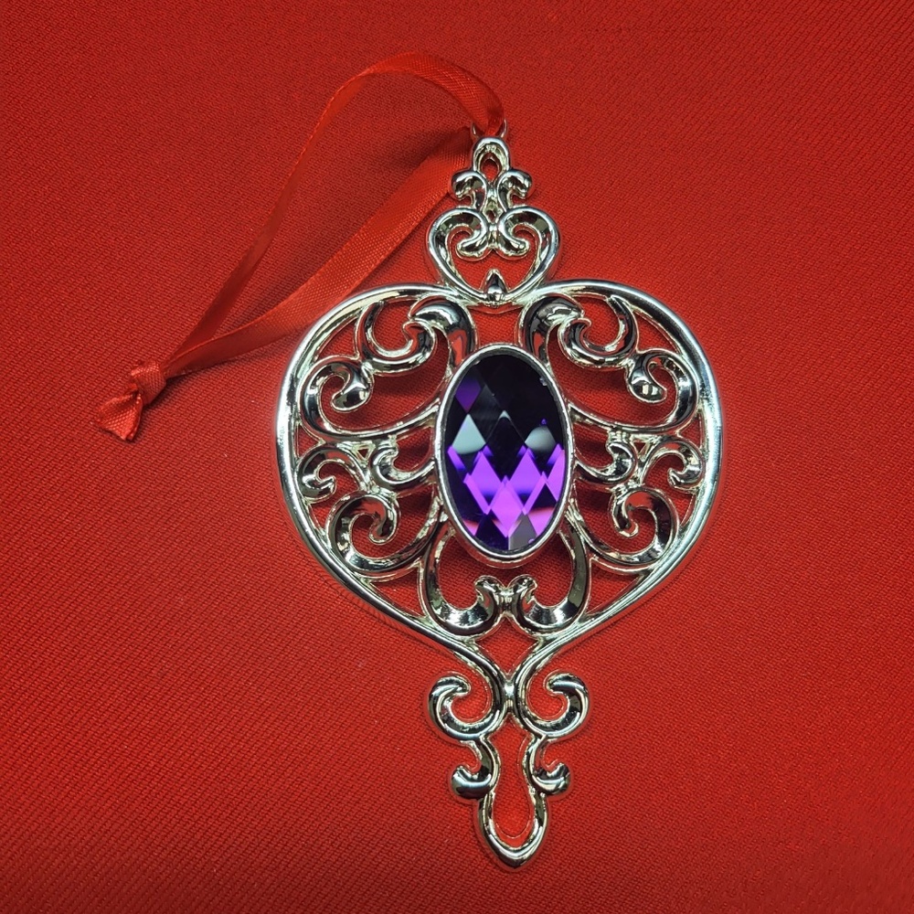 Lenox Bejeweled Spire Christmas Ormament Silverplate Purple Gemstone